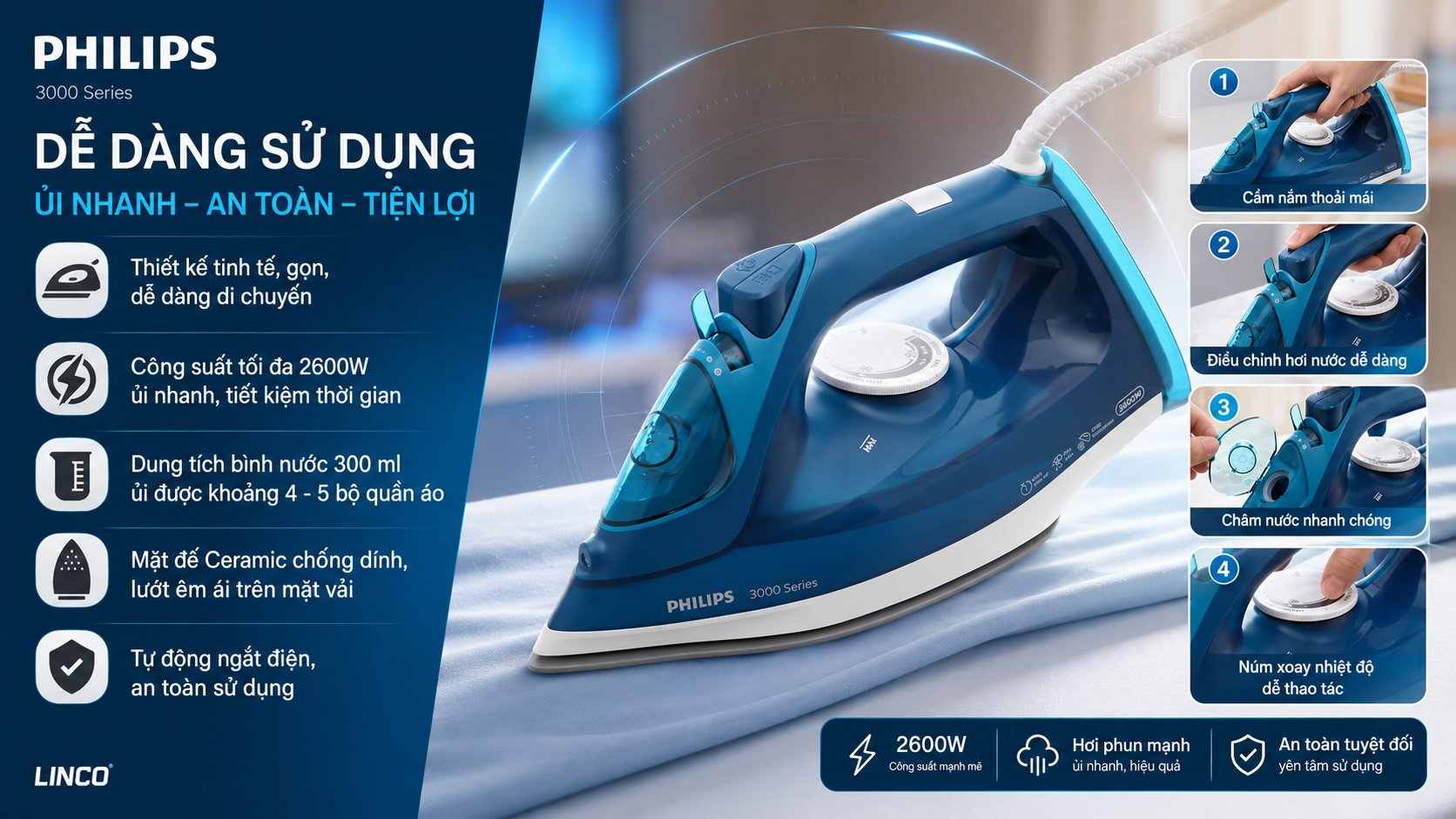 mua Bàn ủi hơi nước Philips cao cấp dst3040/70 giá rẻ