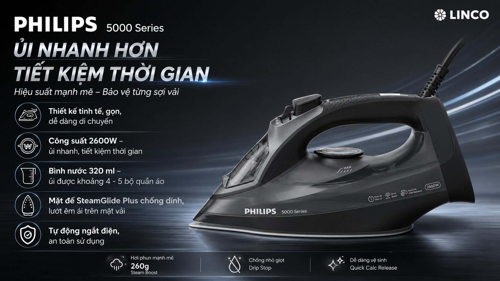 đại lý phân phối Bàn là hơi nước Philips DST5040/80 màu đen