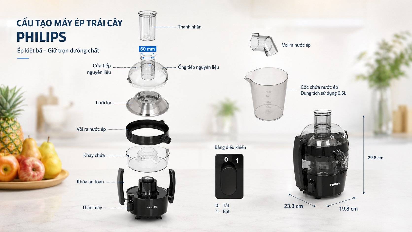 báo giá máy ép trái cây philips hr1832/00