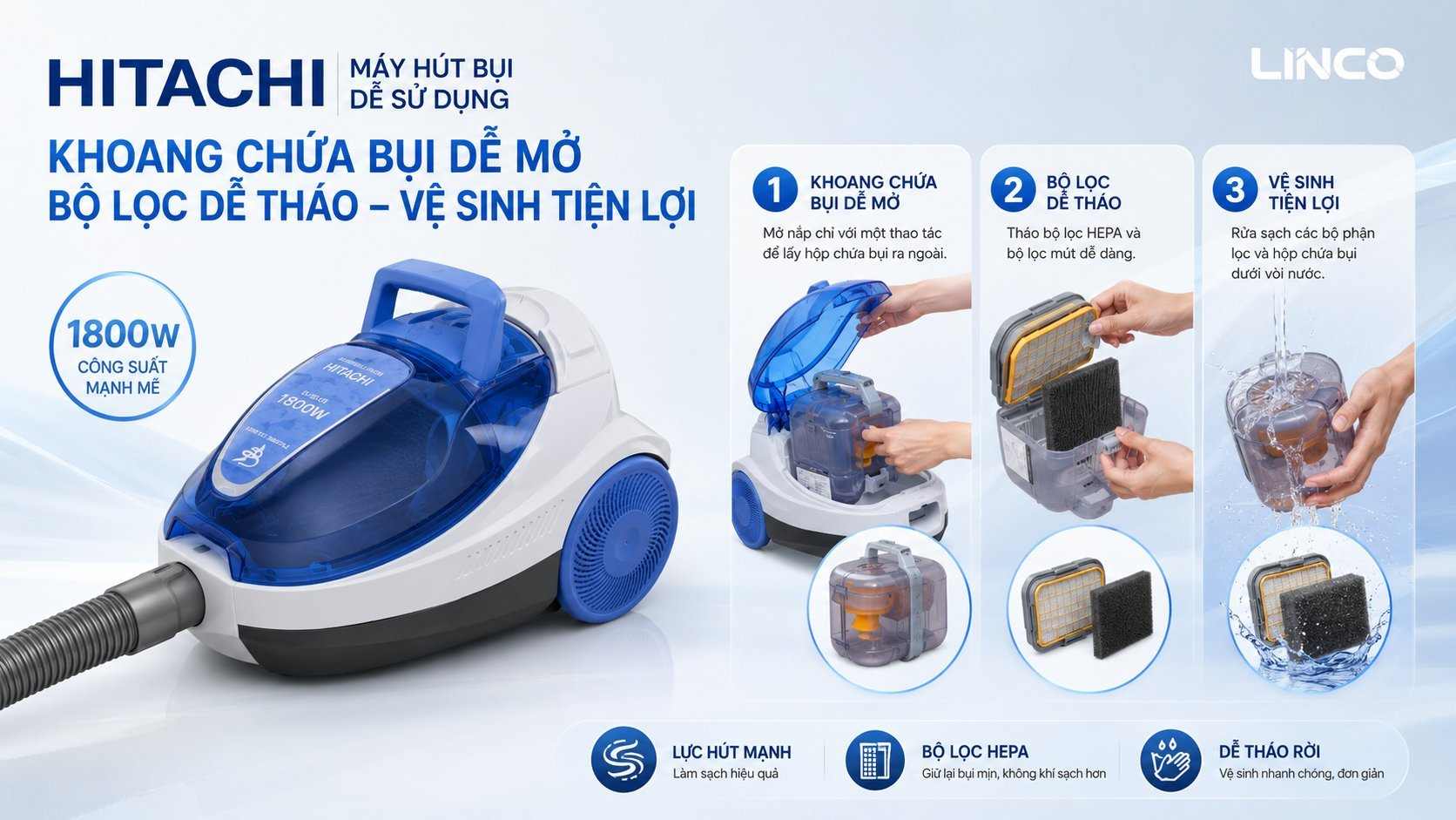 máy hút bụi hitachi cv-sf18 24cv bl chính hãng