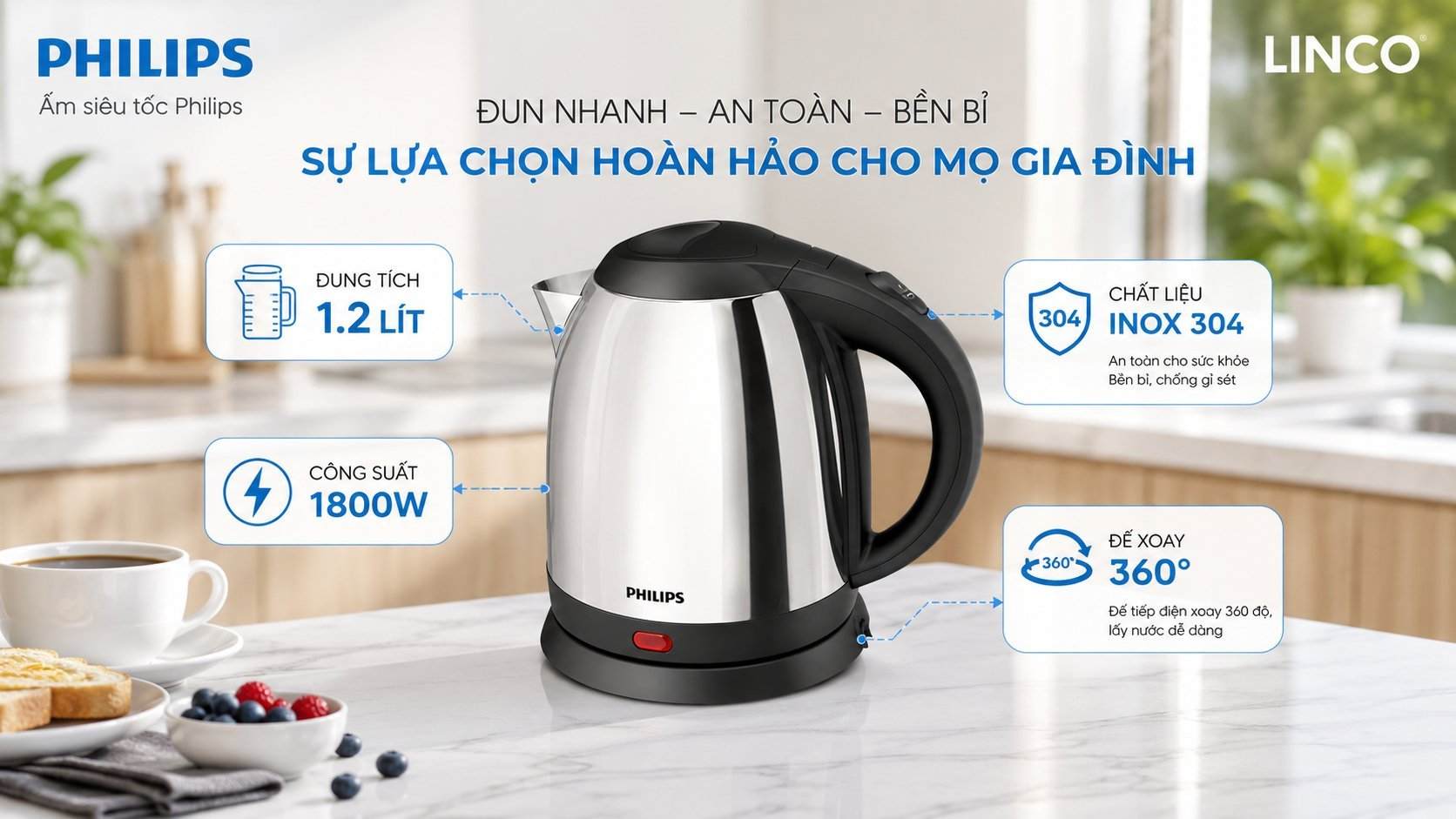 công ty phân phối bình đun siêu tốc philips hd9303/03 1.2 lít